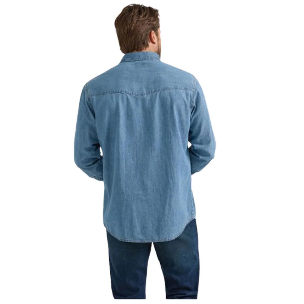 112361699 Wrangler Men's Denim Long Sleeve Snap Shirt - Light Wash