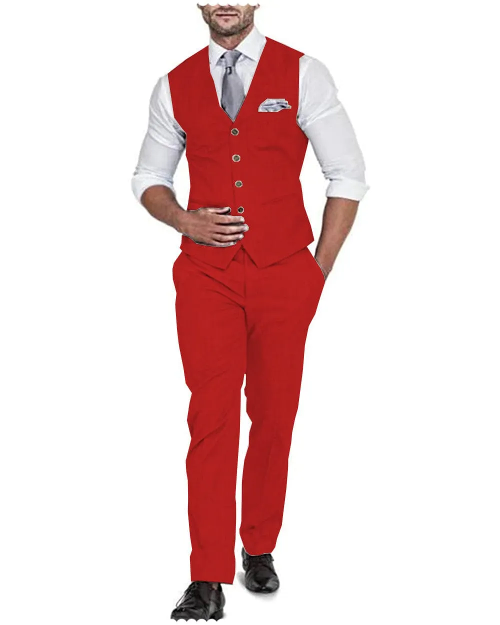 2 Pieces Casual Mens Suit Regular Fit Solidl Linen Blazer For Wedding (Vest   Pants)