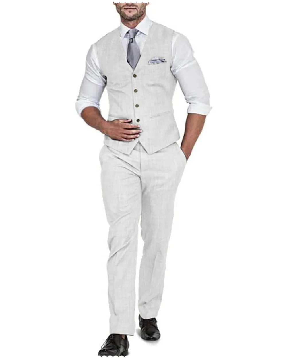 2 Pieces Casual Mens Suit Regular Fit Solidl Linen Blazer For Wedding (Vest   Pants)