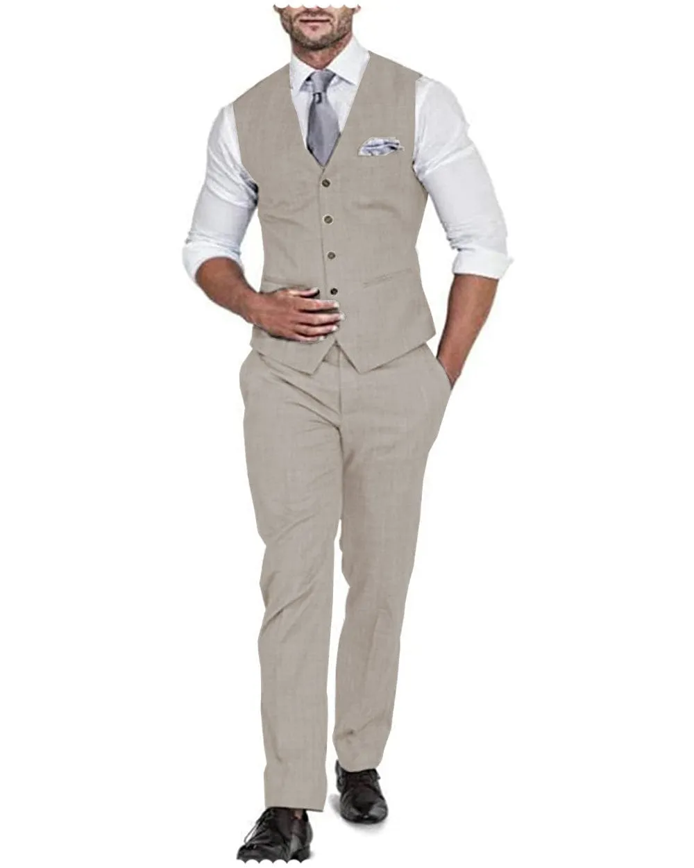 2 Pieces Casual Mens Suit Regular Fit Solidl Linen Blazer For Wedding (Vest   Pants)