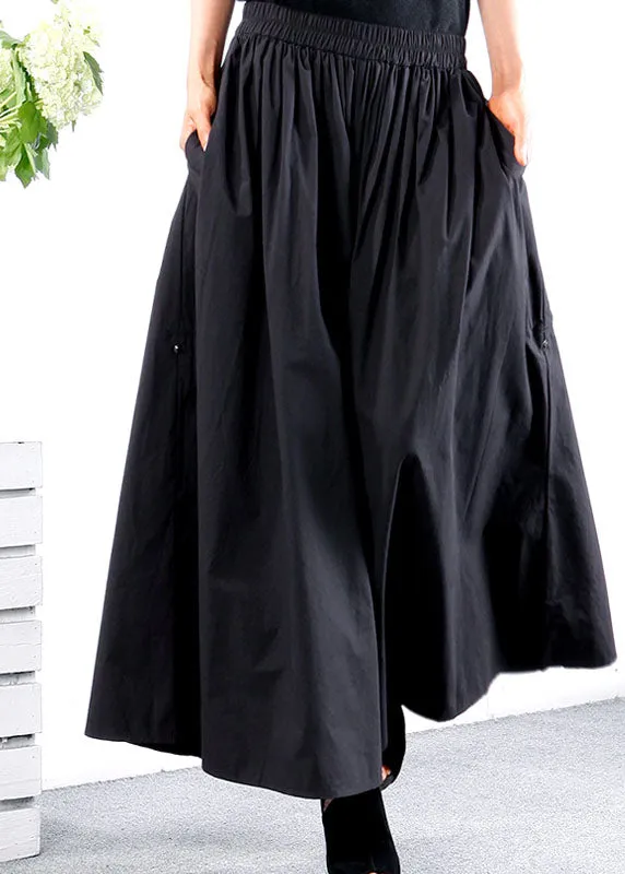 Art Black Loose Pockets wide leg pants Spring