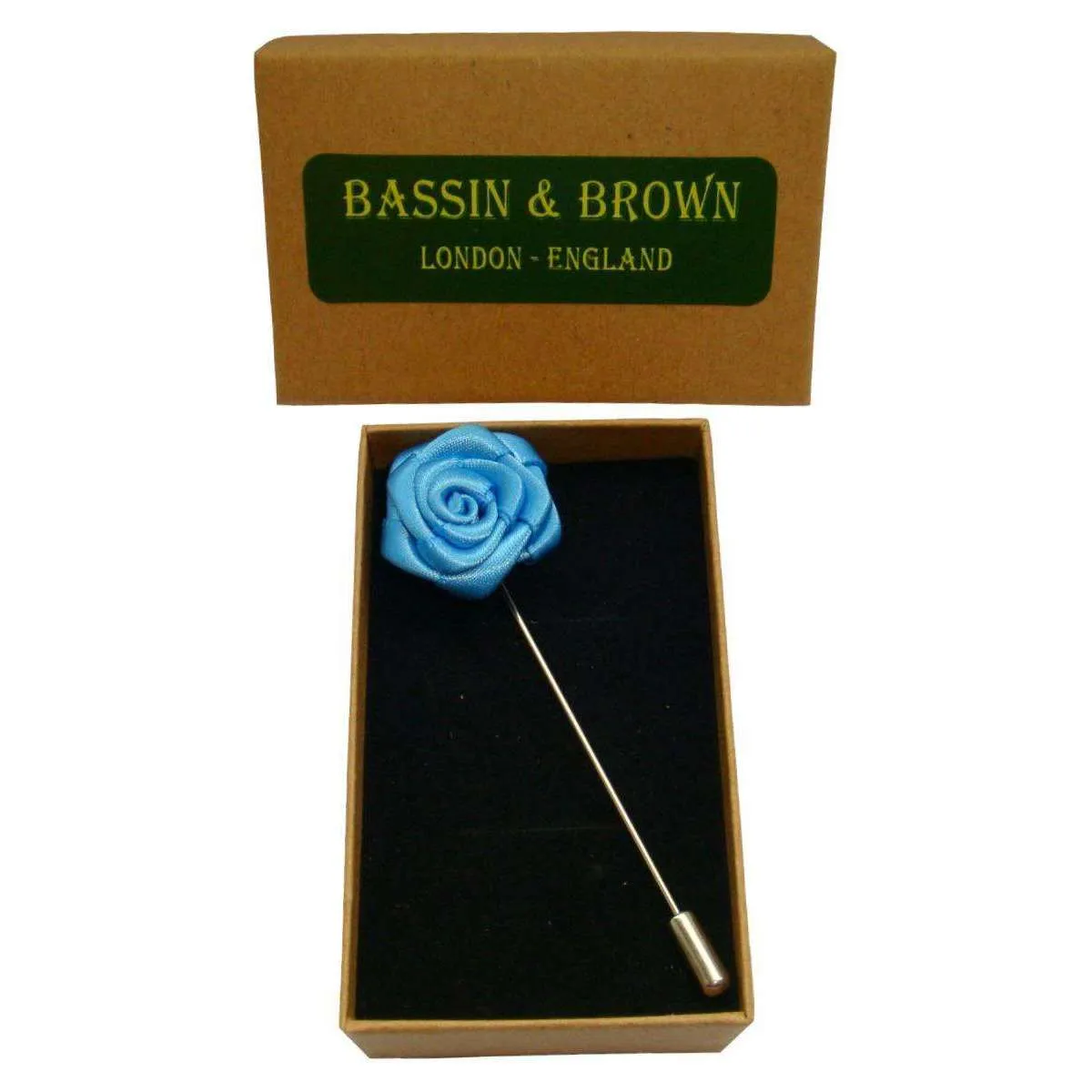 Bassin and Brown Rose Flower Lapel Pin - Blue