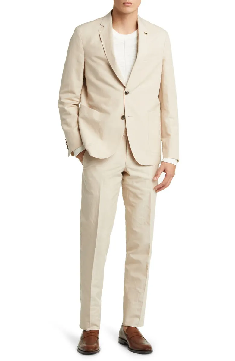 Beige 2 Pieces Double Button Notch Lapel Men's Suit (Blazer Pants)