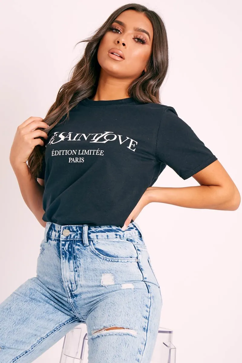 Black Parisian Slogan T-shirt - Beckie