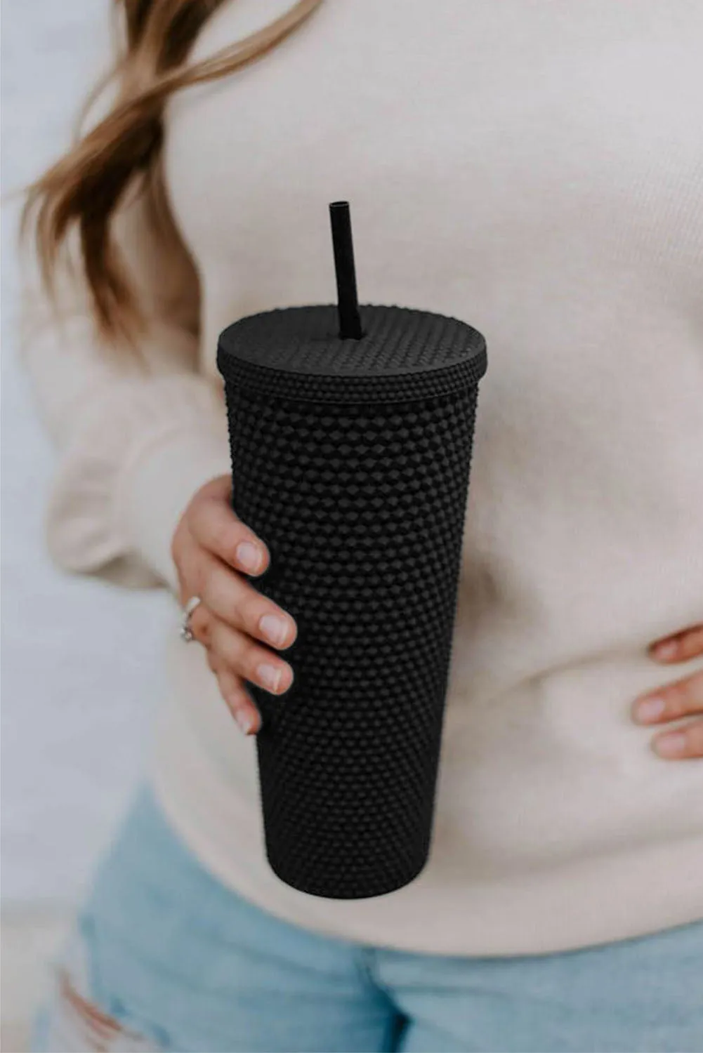 Black Reusable Matte Diamond Tumbler Cup 24oz