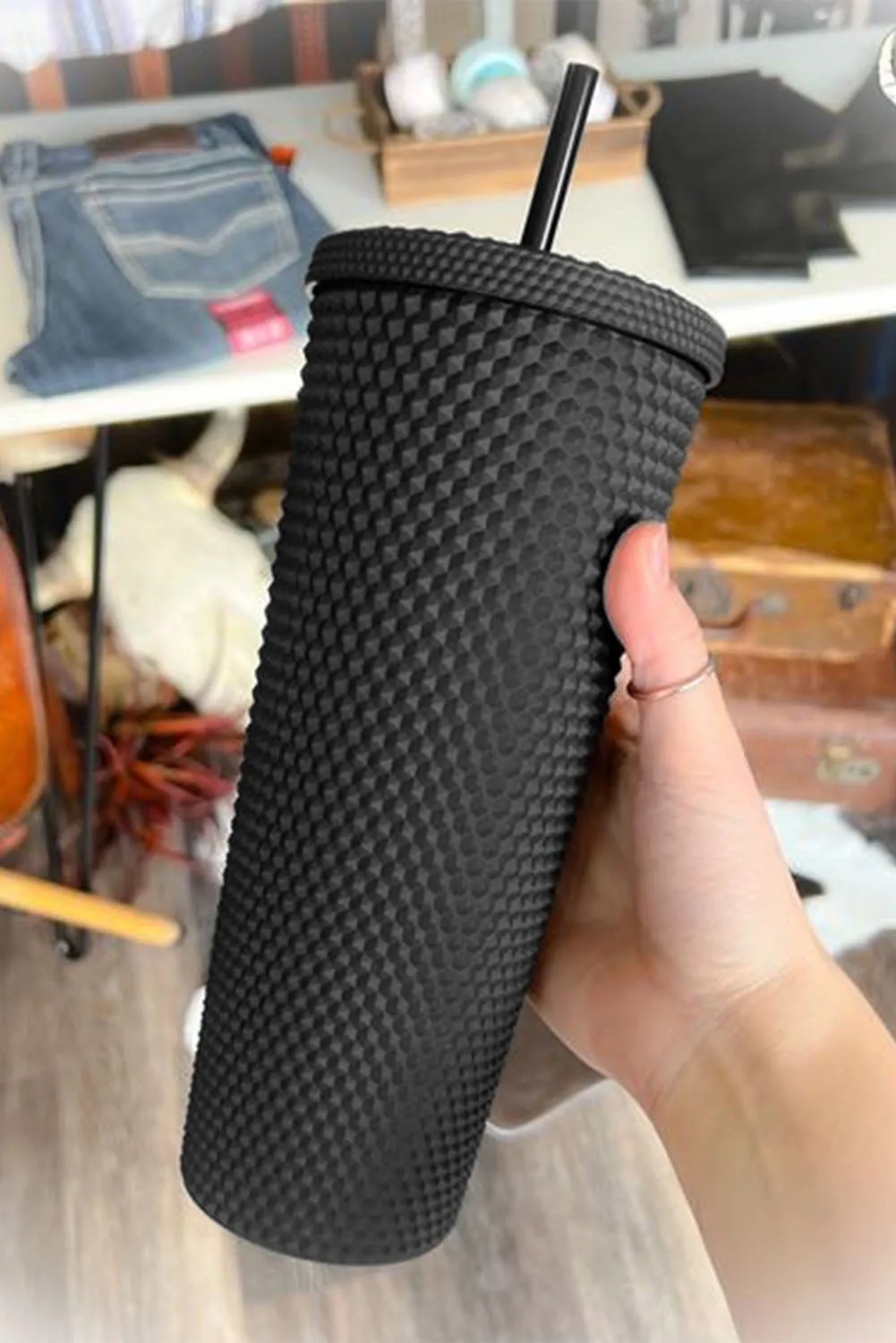 Black Reusable Matte Diamond Tumbler Cup 24oz