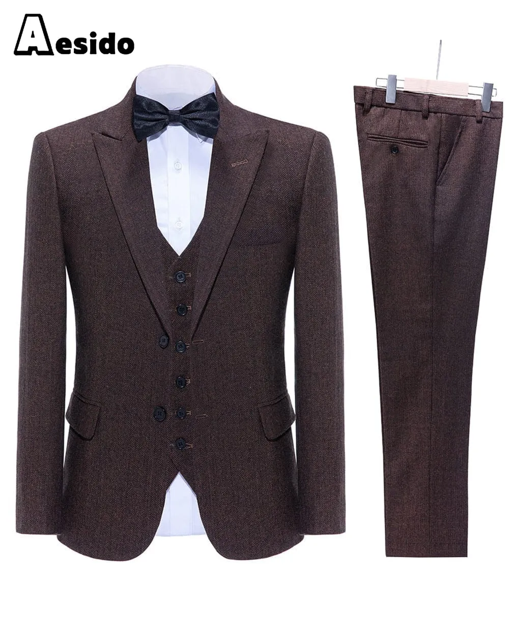 Business Double Buttons Peak Lapel Men Suit(Blazer Vest Pants)