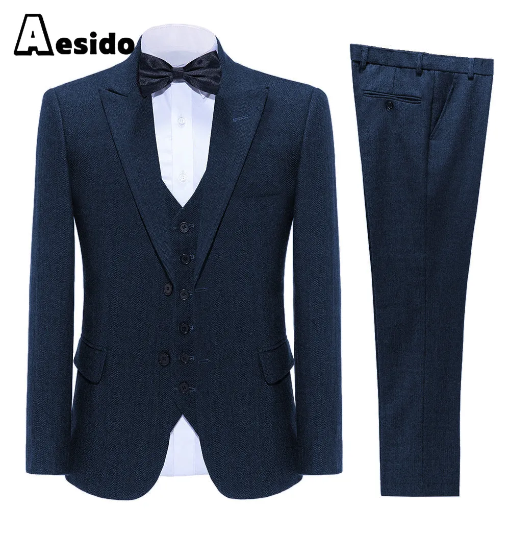 Business Double Buttons Peak Lapel Men Suit(Blazer Vest Pants)