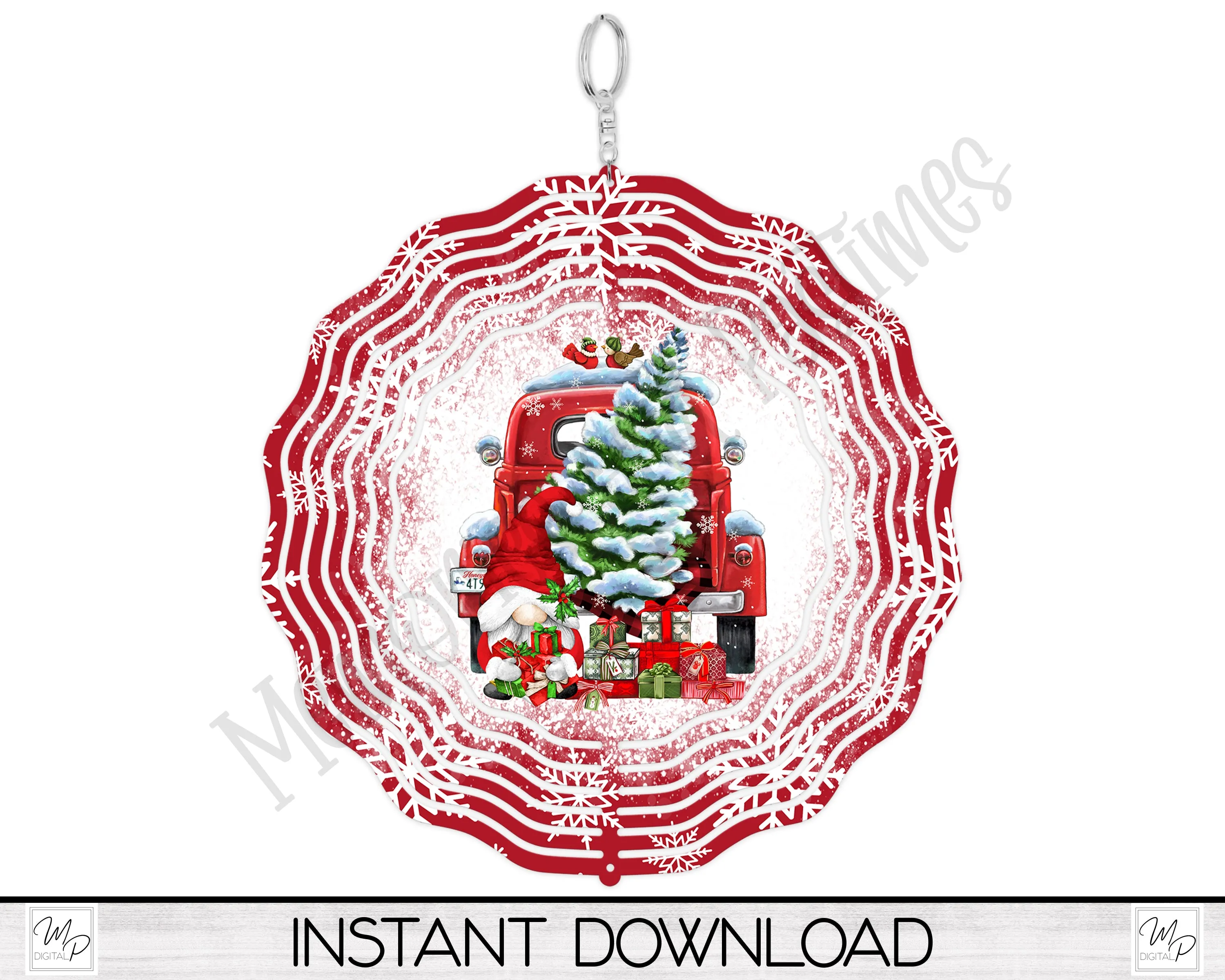 Christmas Gnome Red Farmhouse Truck Wind Spinner PNG Design for Sublimation, Garden Spinner Design, Digital Download