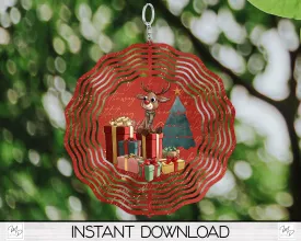 Christmas Reindeer Wind Spinner PNG Design for Sublimation, Garden Spinner Design, Digital Download