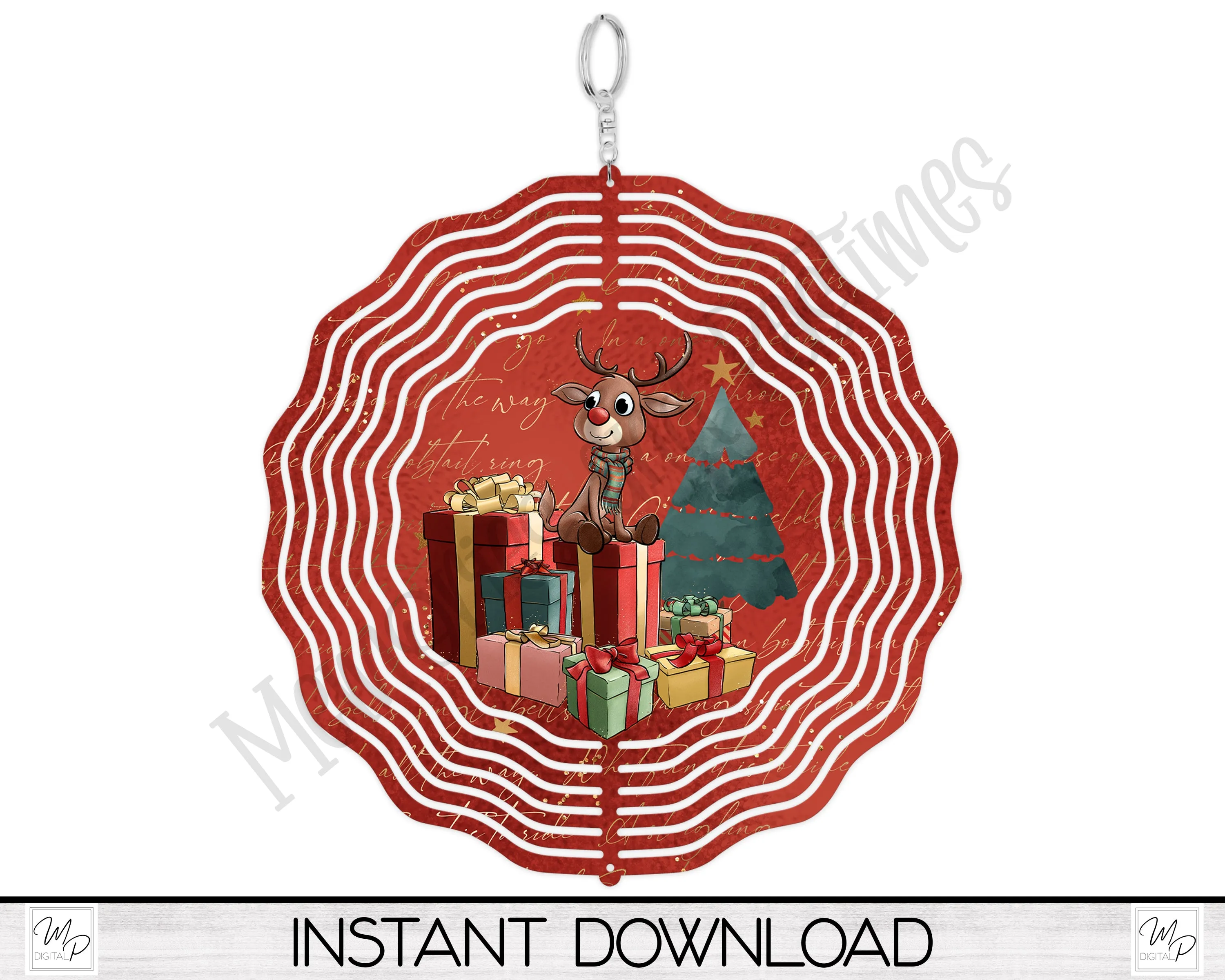 Christmas Reindeer Wind Spinner PNG Design for Sublimation, Garden Spinner Design, Digital Download