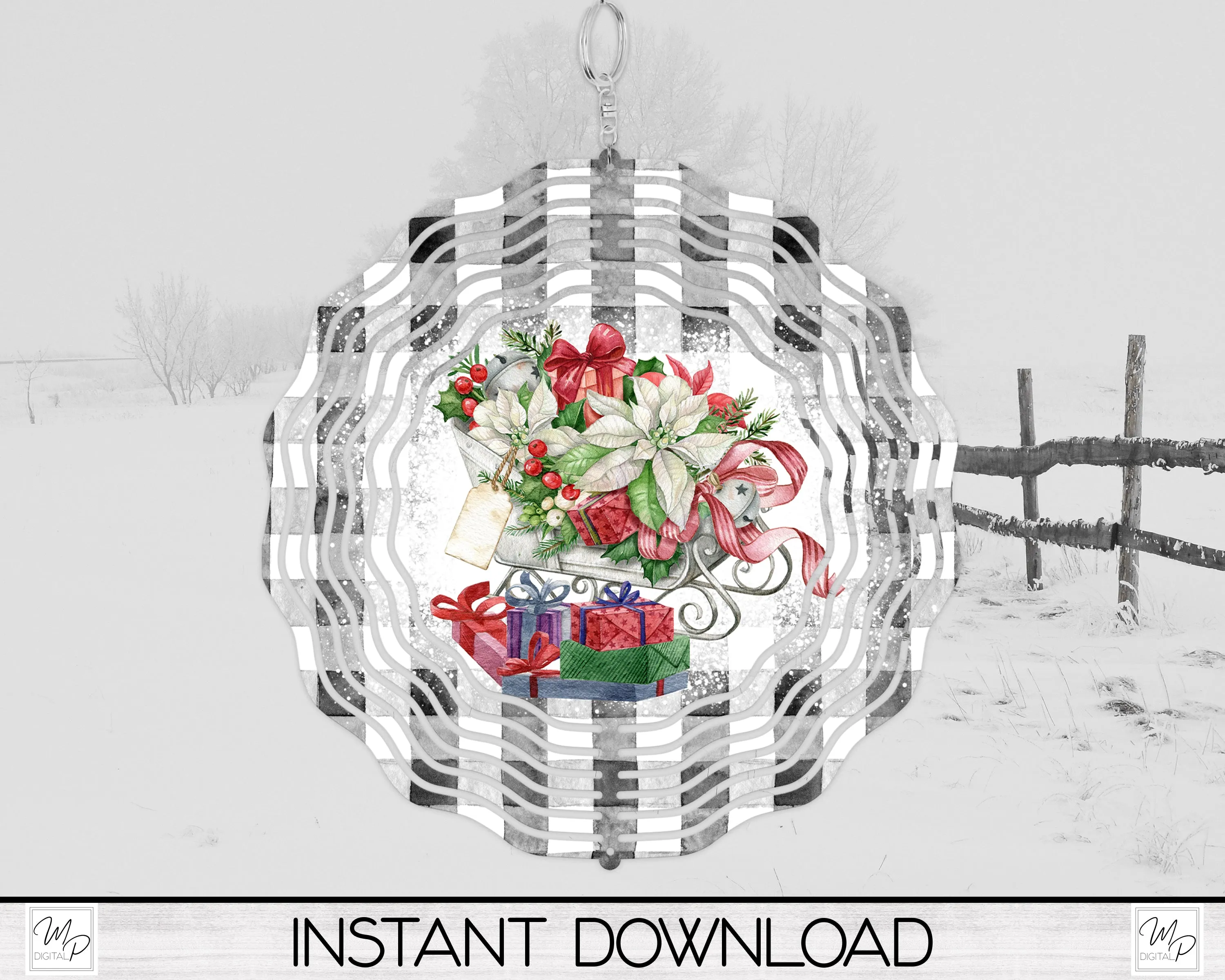 Christmas Sleigh Wind Spinner PNG Design for Sublimation, Garden Spinner Design, Digital Download