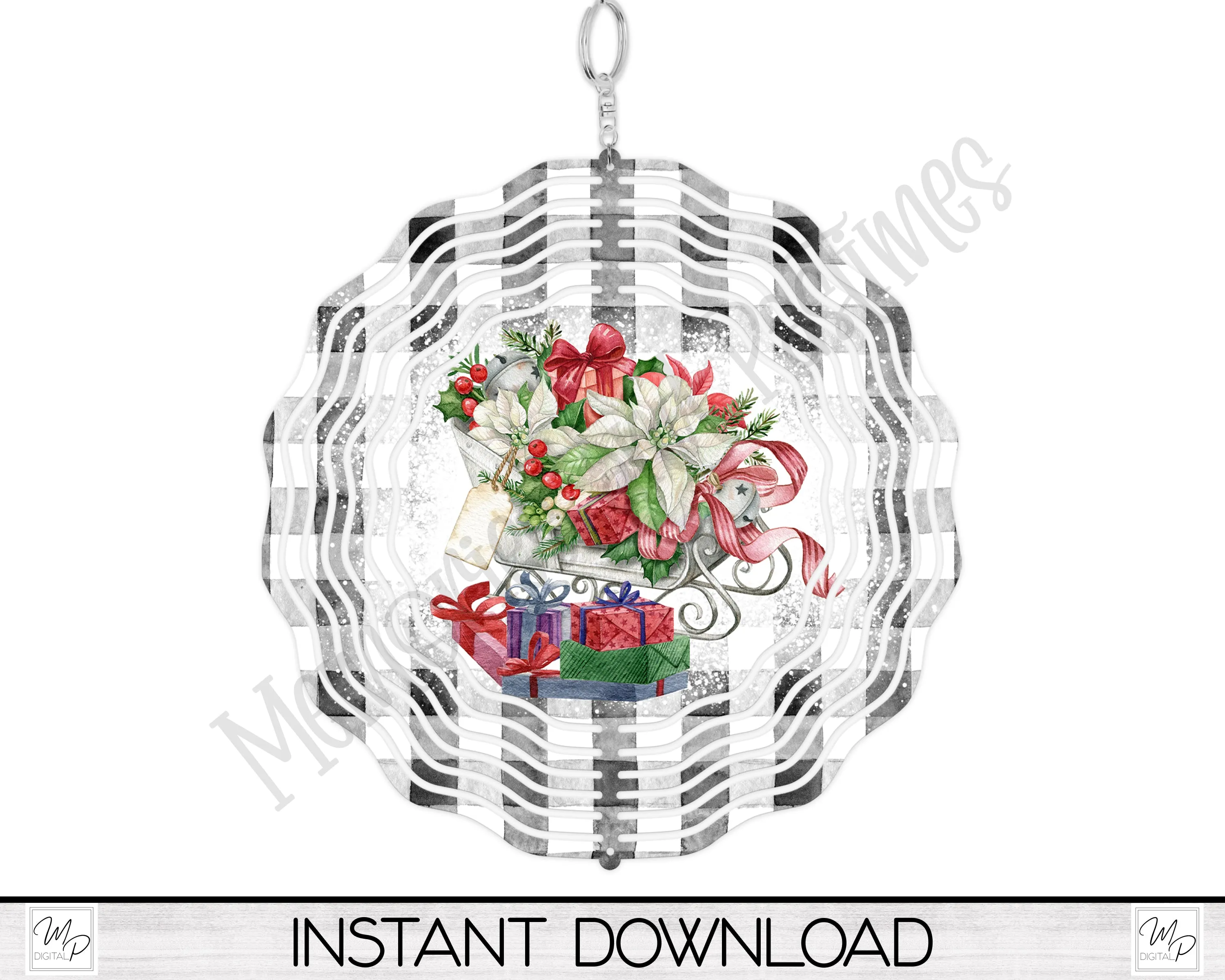 Christmas Sleigh Wind Spinner PNG Design for Sublimation, Garden Spinner Design, Digital Download