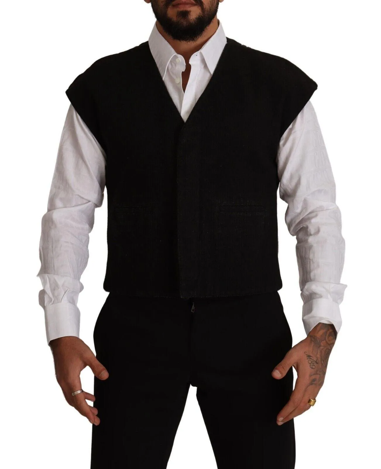 Dolce & Gabbana Men's Black Wool Cotton Waistcoat Vest