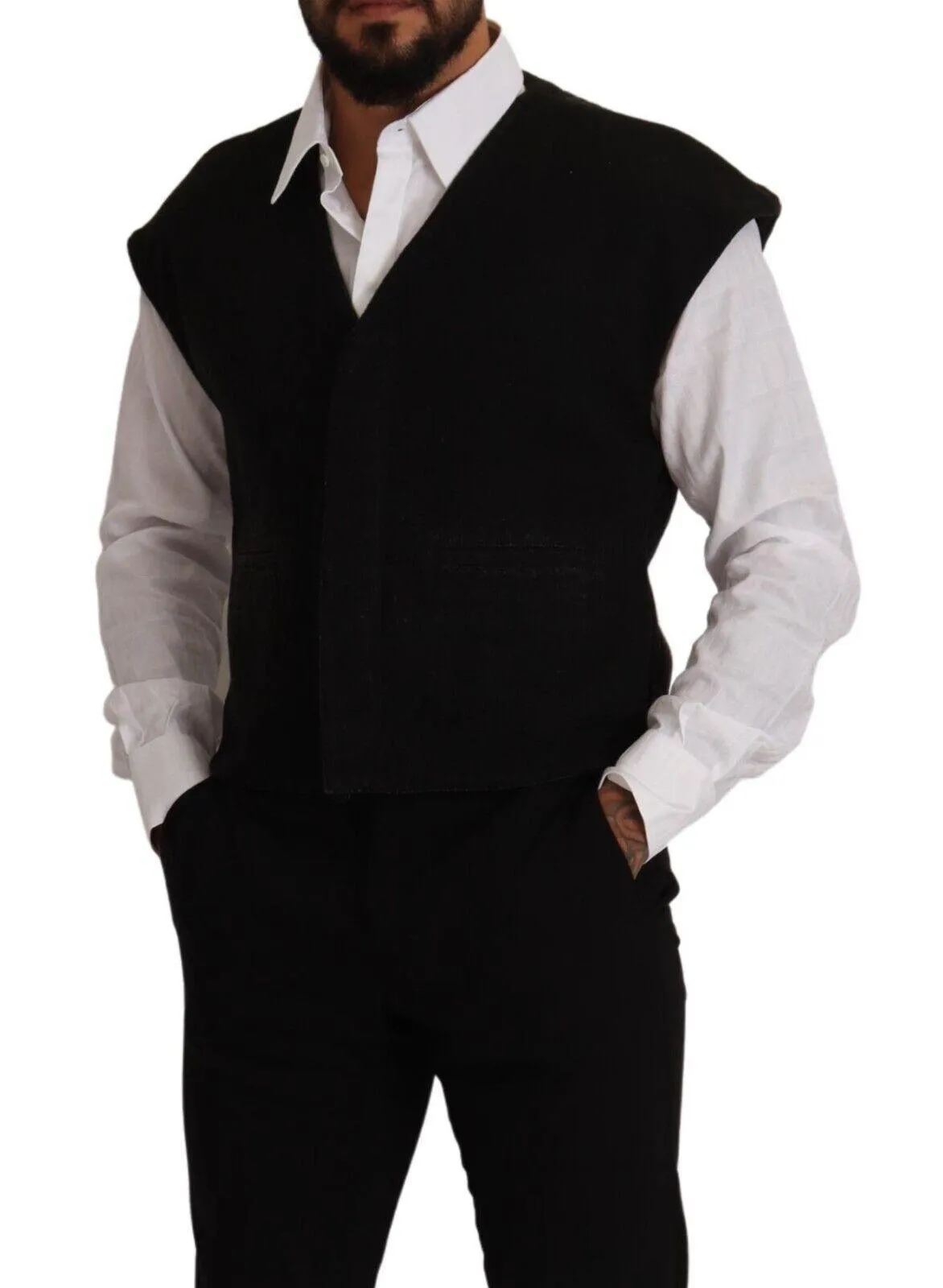 Dolce & Gabbana Men's Black Wool Cotton Waistcoat Vest