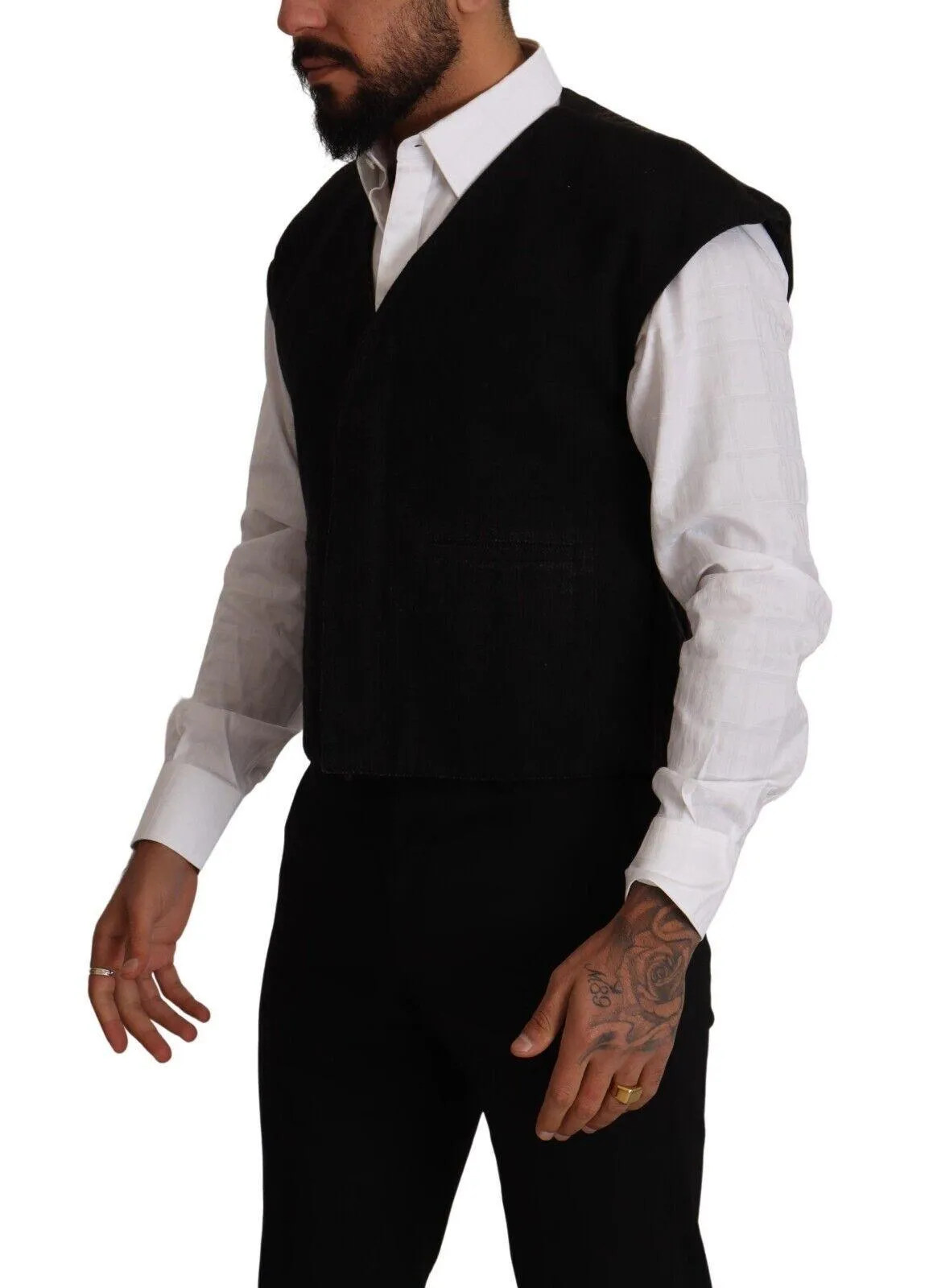 Dolce & Gabbana Men's Black Wool Cotton Waistcoat Vest