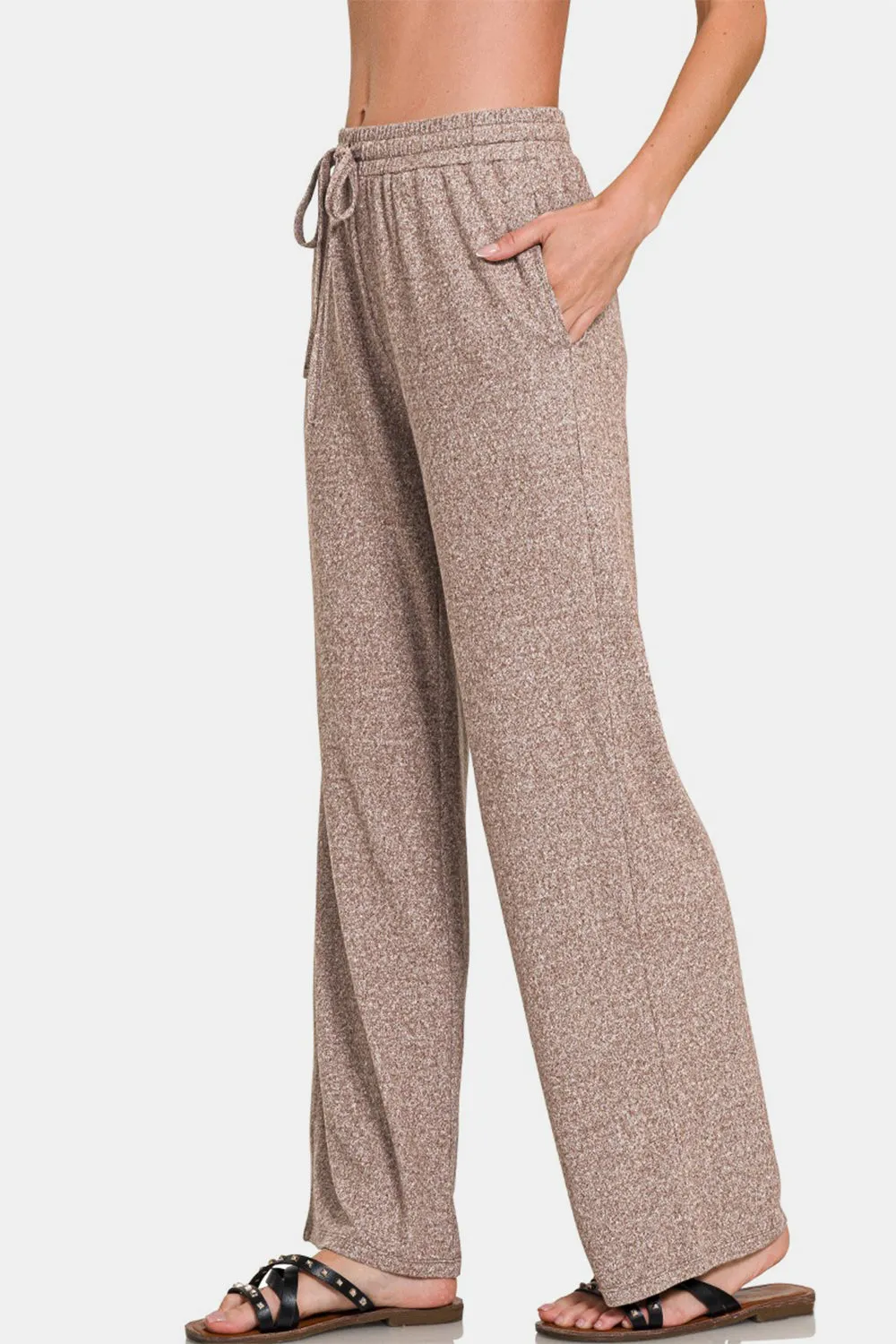 Drawstring Wide Leg Pants with Side Pockets