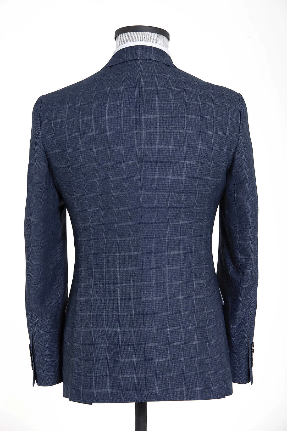 Dynamic Fit Peak Lapel Plaid Navy Casual Suit