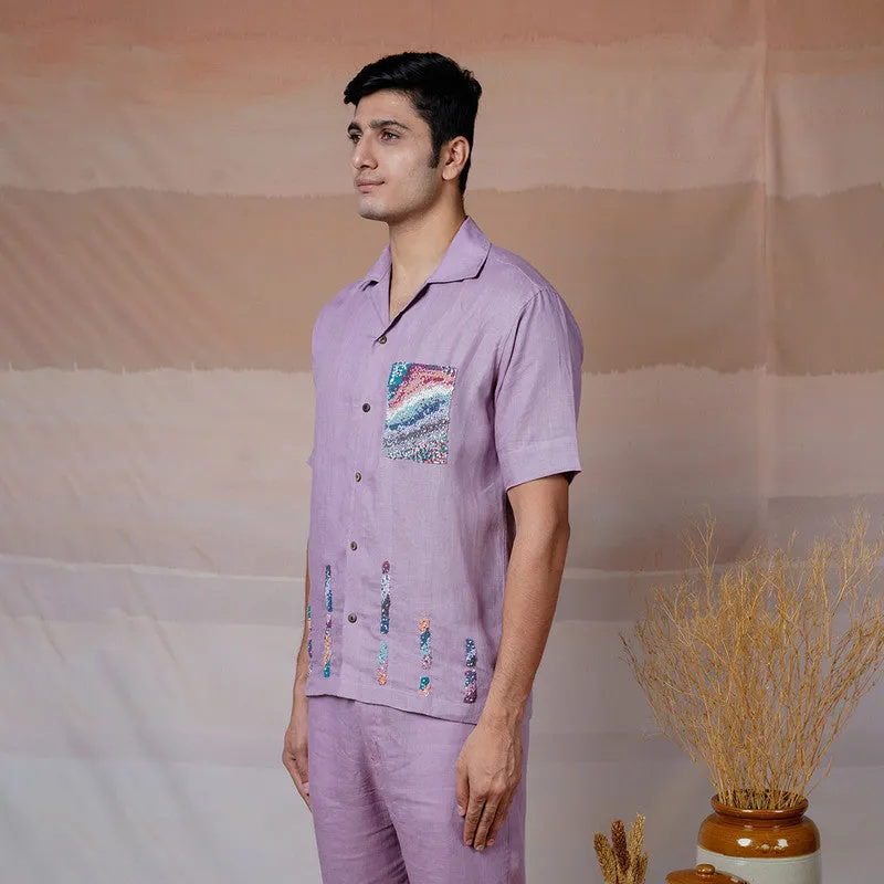 Embroidered Linen Shirt | Unisex | Purple