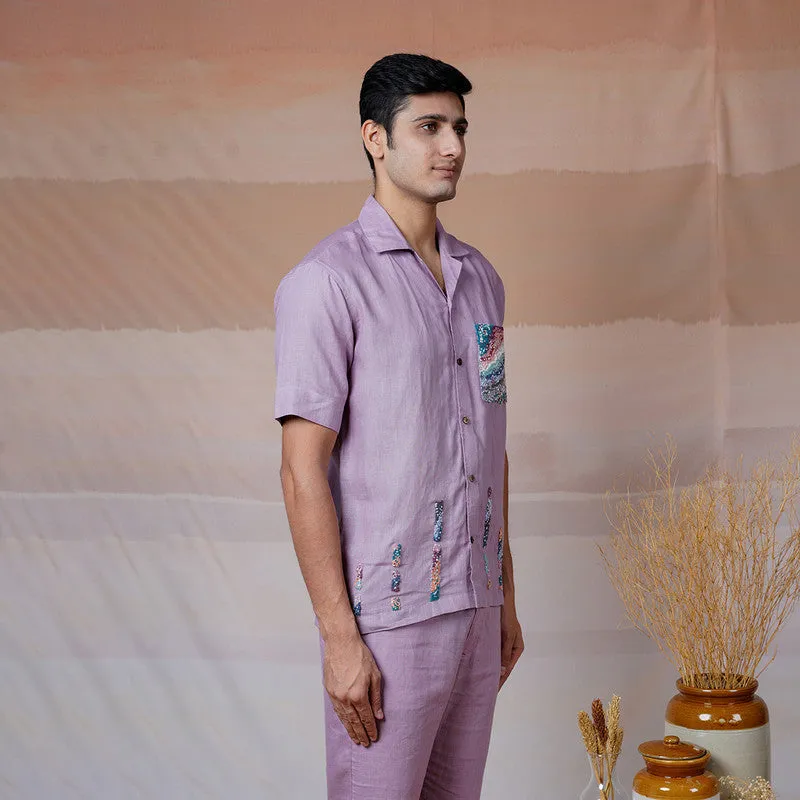 Embroidered Linen Shirt | Unisex | Purple