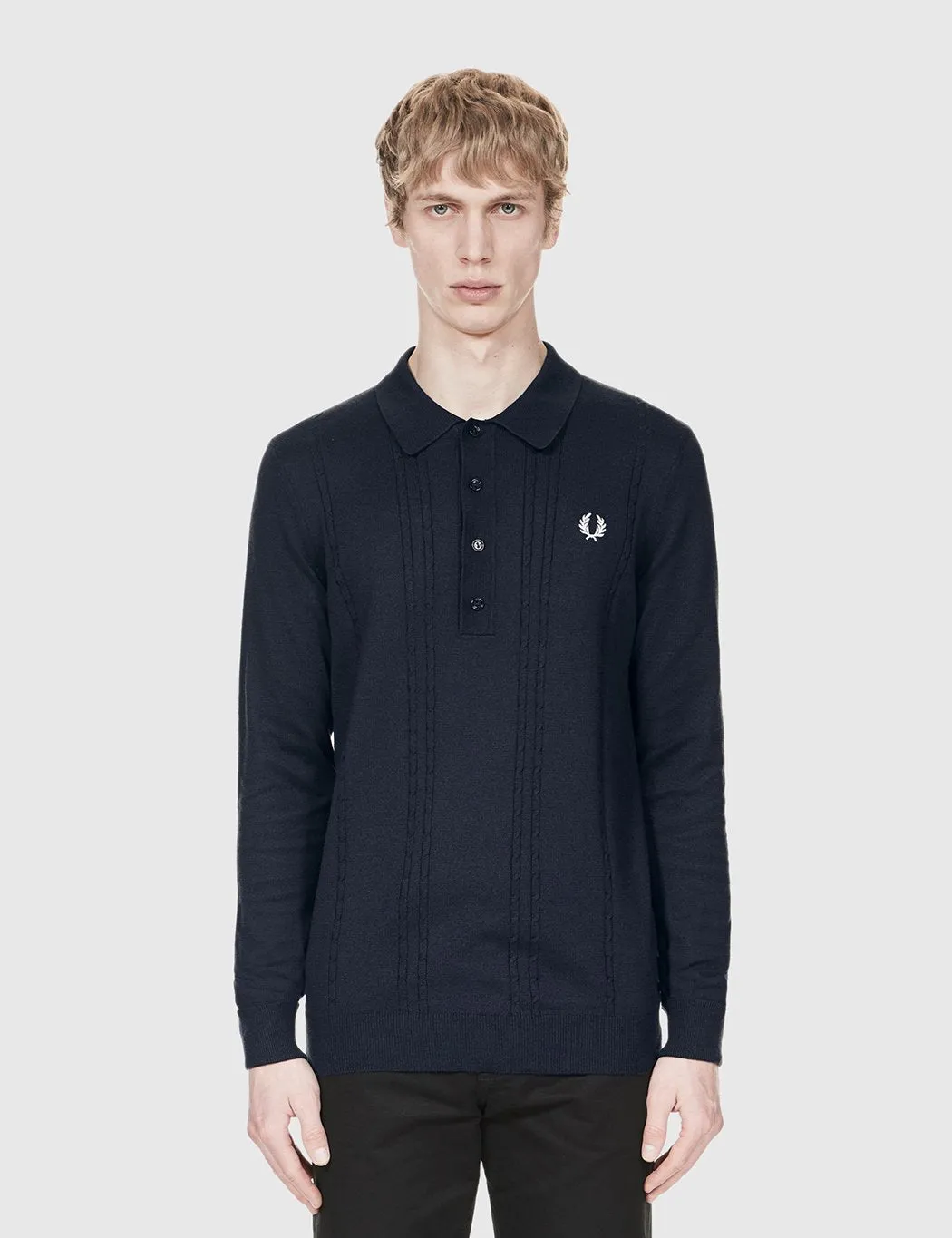 Fred Perry Cable Knit Shirt - Navy Blue