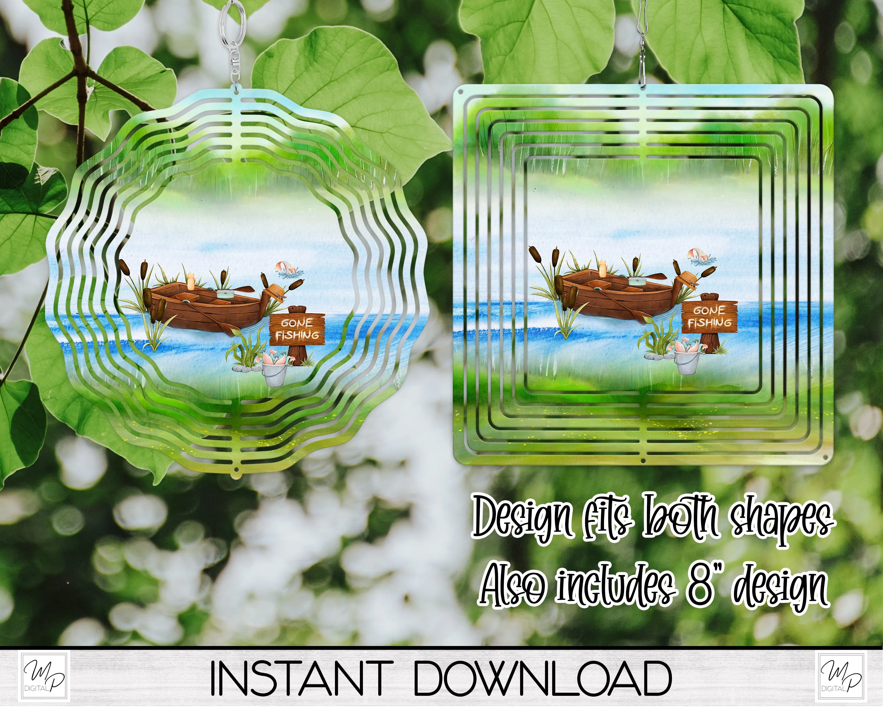 Gone Fishing Garden Wind Spinner PNG Design for Sublimation, Digital Download