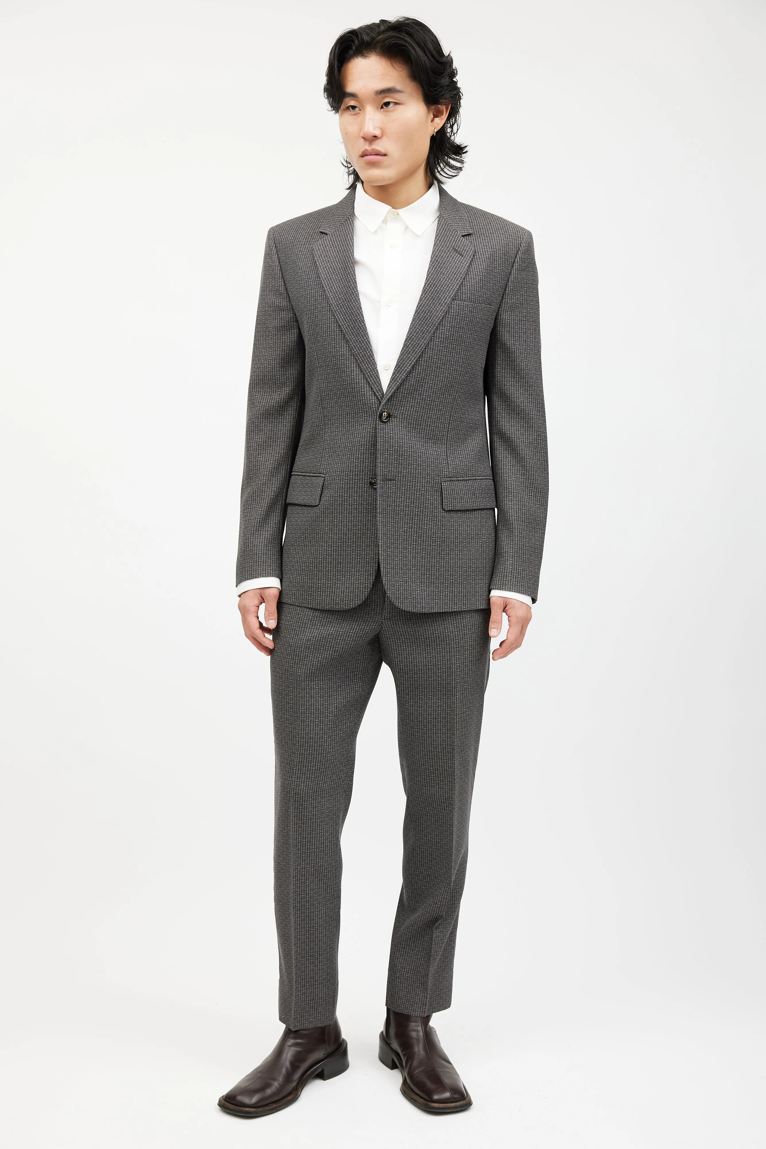 Grey Geometric Wool Suit