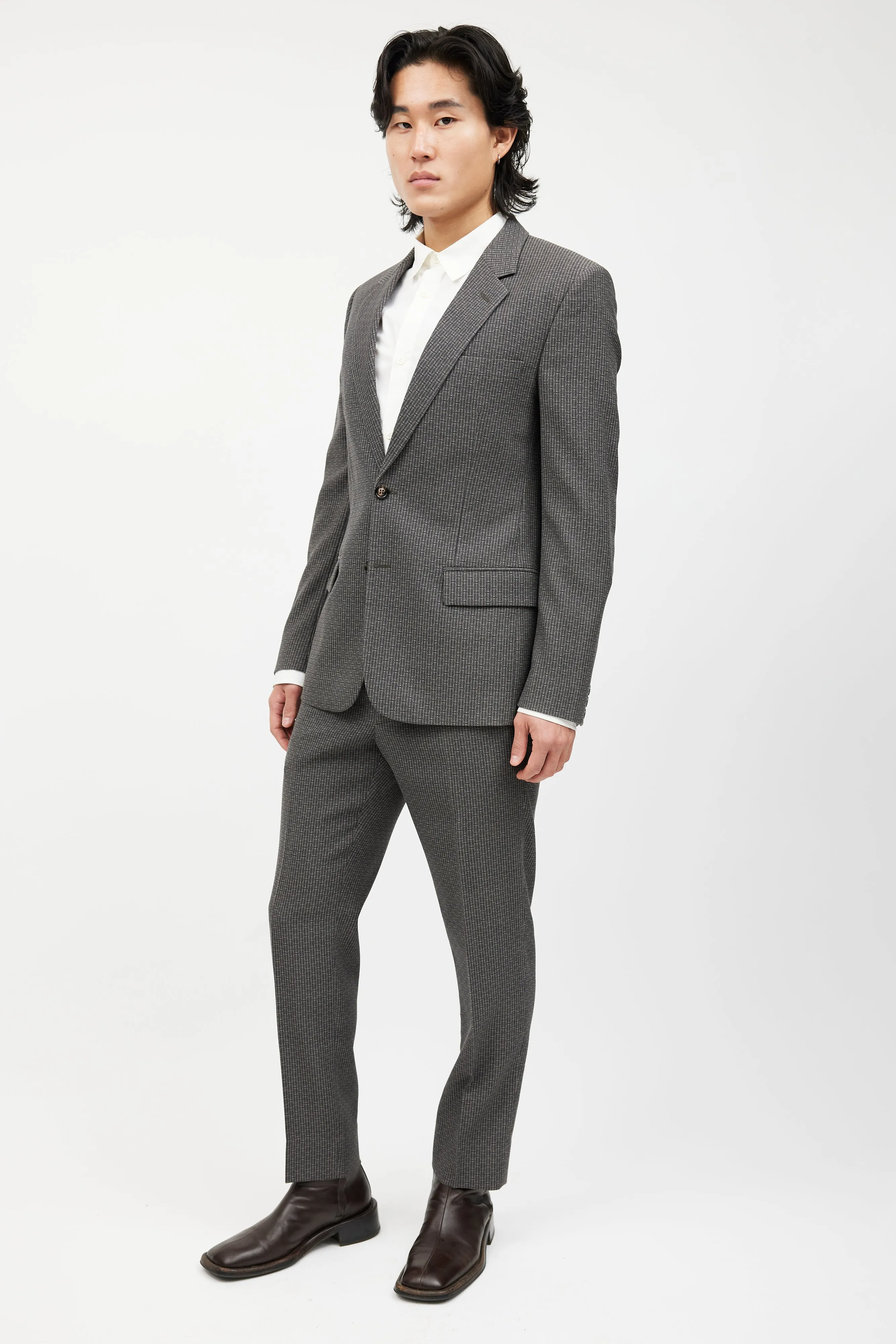 Grey Geometric Wool Suit