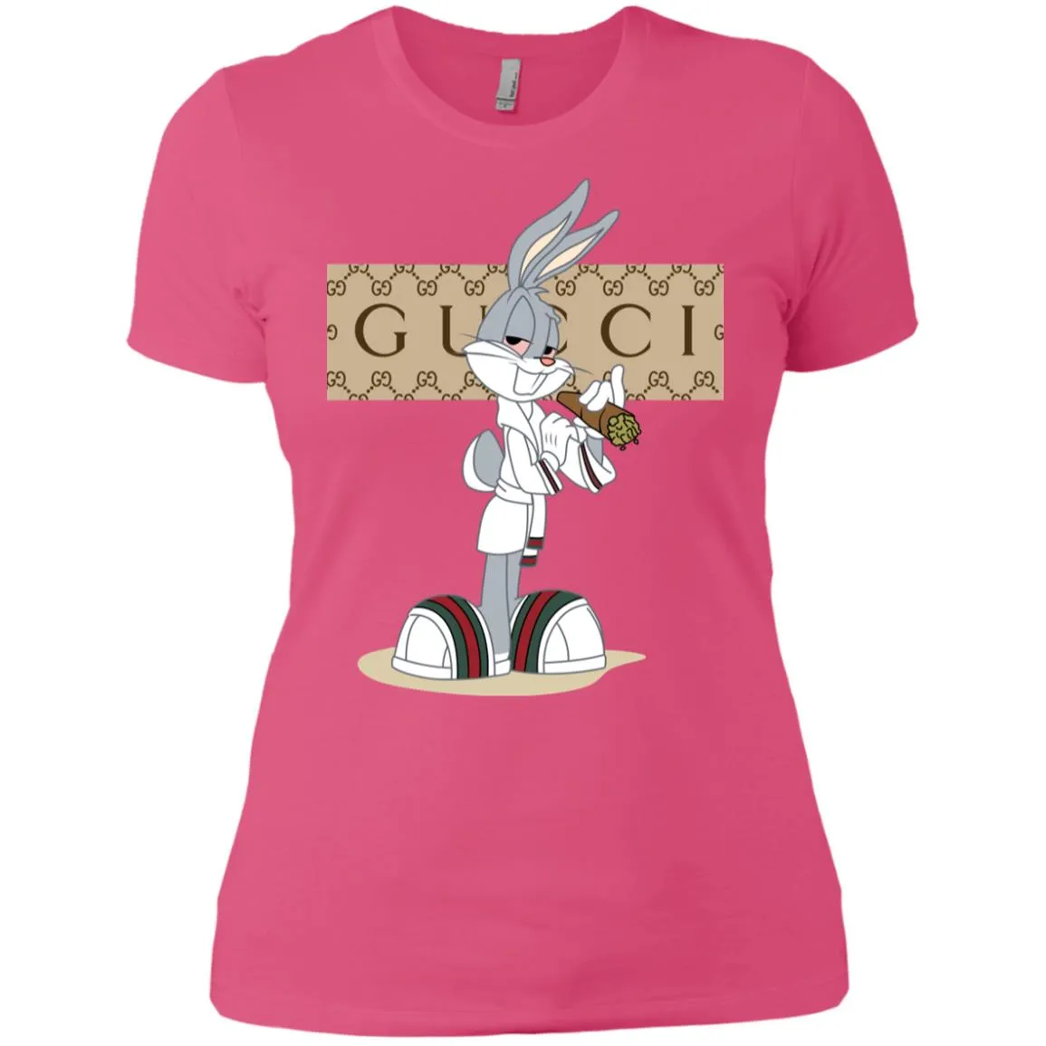 Gucci Rabbit Smoking Funny T-shirt Women Cotton T-Shirt