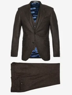 Herringbone 3 piece Wool Suit Brown