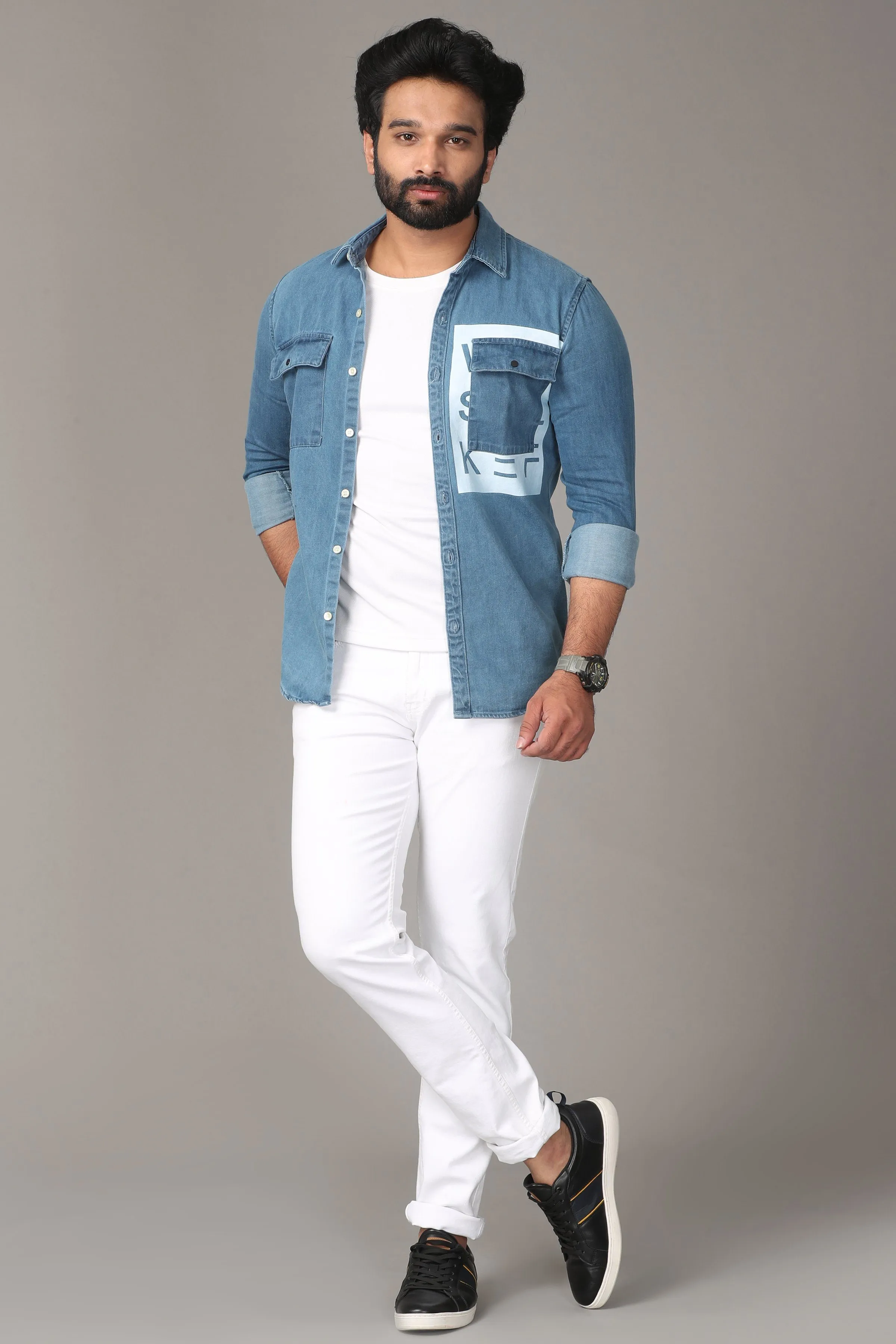 Light Blue Denim with White Print