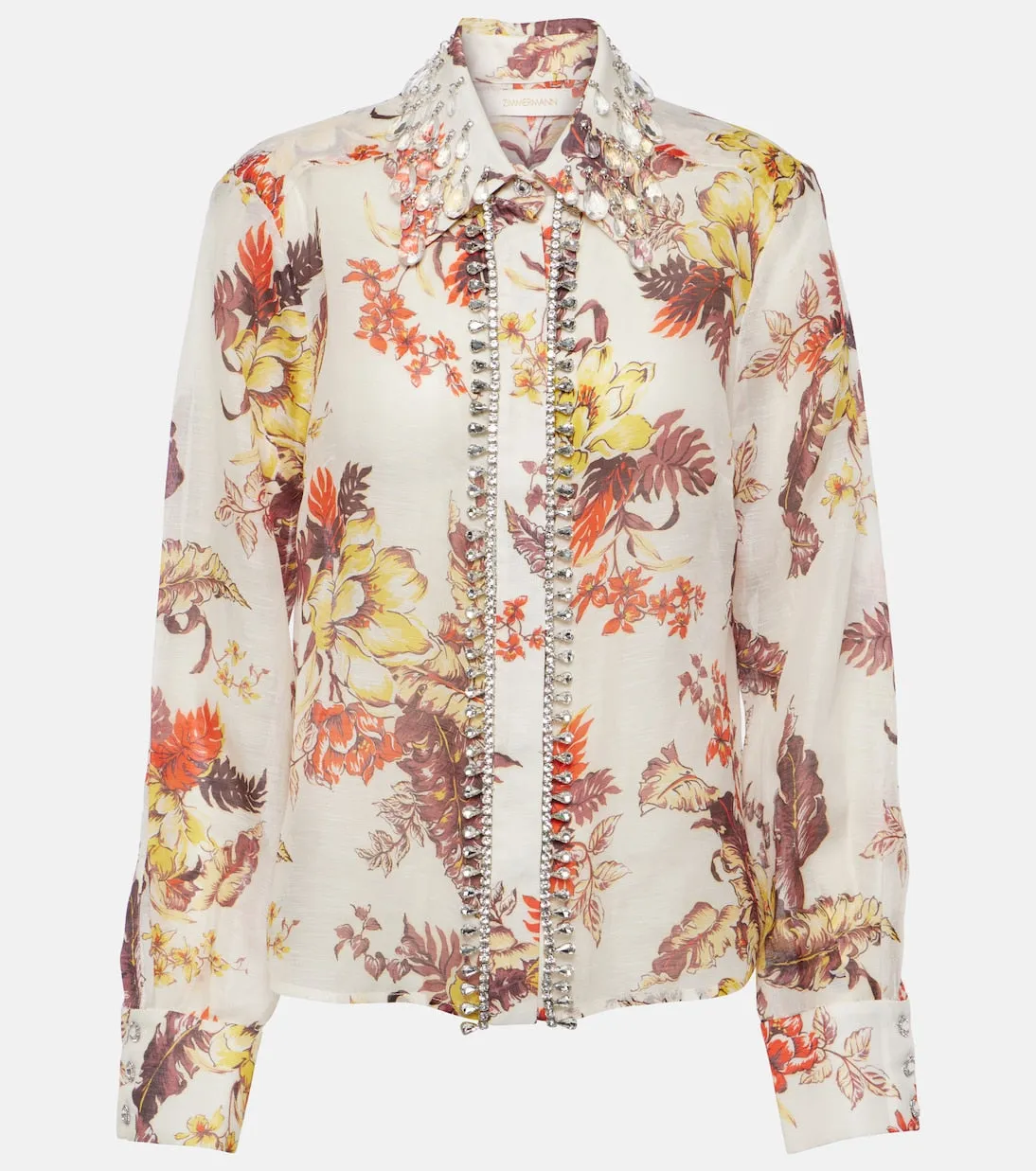 Linen and silk shirt with Zimmermann print, multicolor