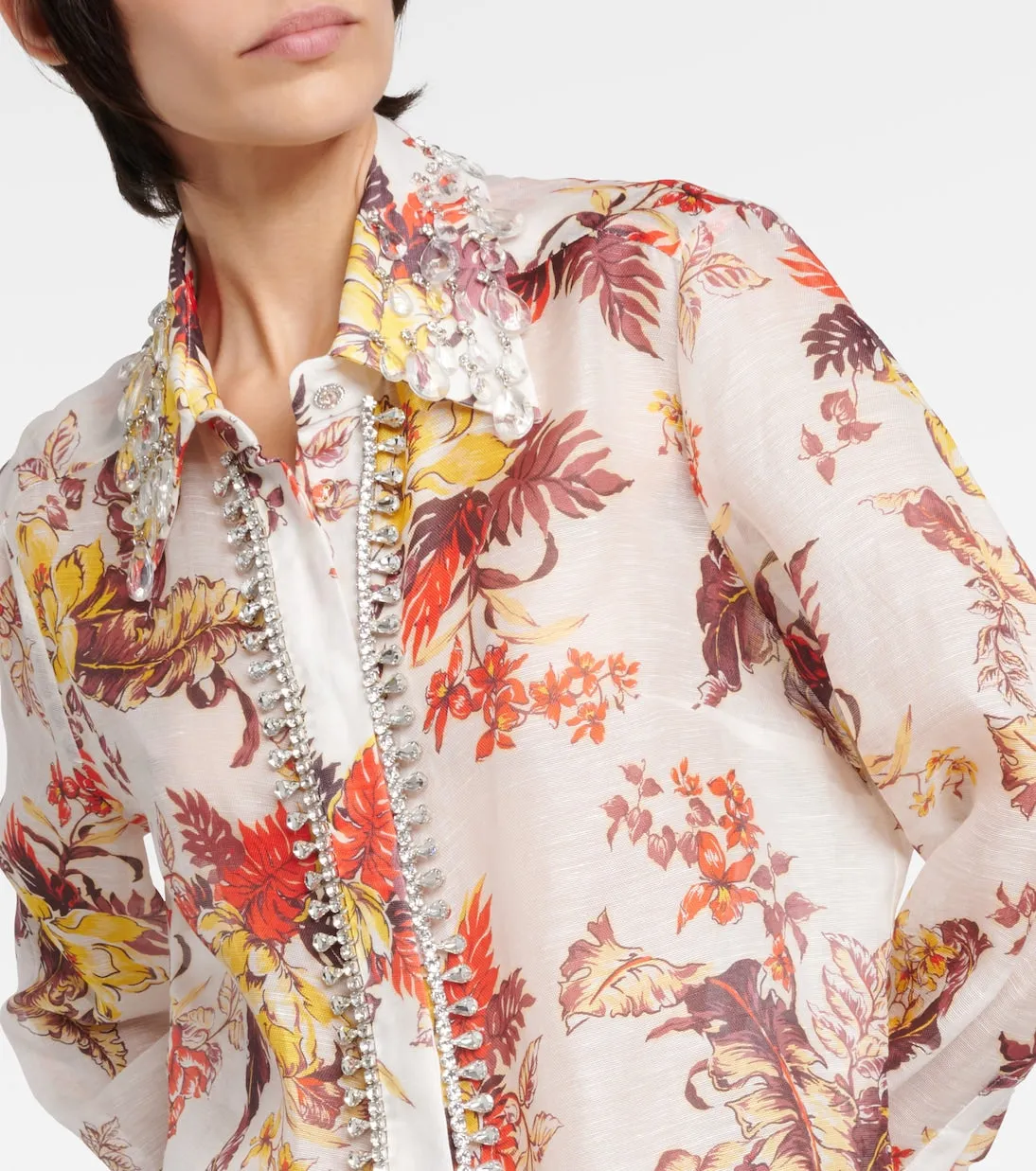 Linen and silk shirt with Zimmermann print, multicolor