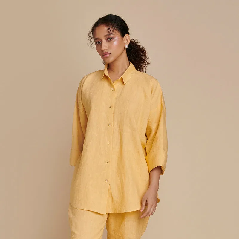 Linen Flared Shirt for Women | Oversized | Yellow