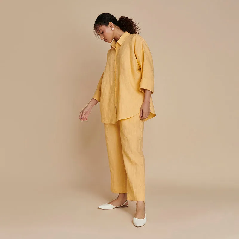 Linen Flared Shirt for Women | Oversized | Yellow