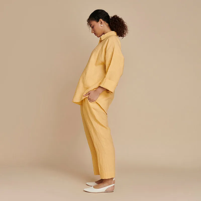 Linen Flared Shirt for Women | Oversized | Yellow