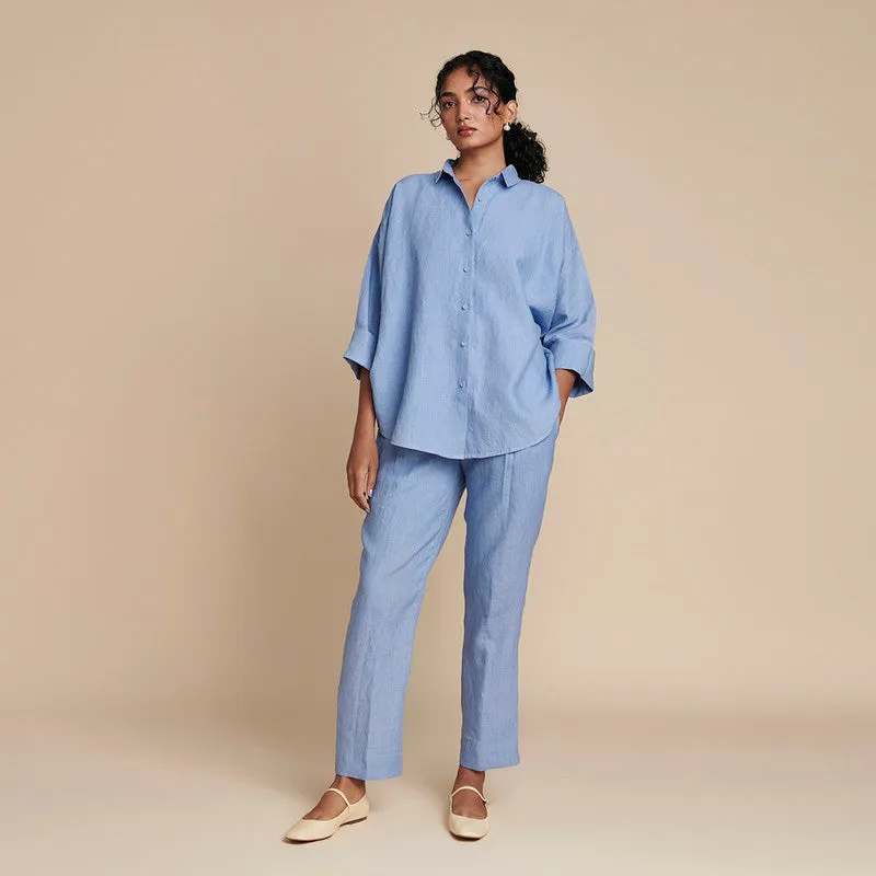 Linen Oversized Shirt for Women | Blue