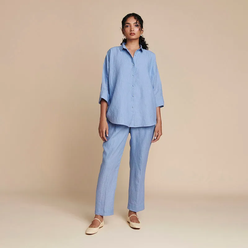 Linen Oversized Shirt for Women | Blue