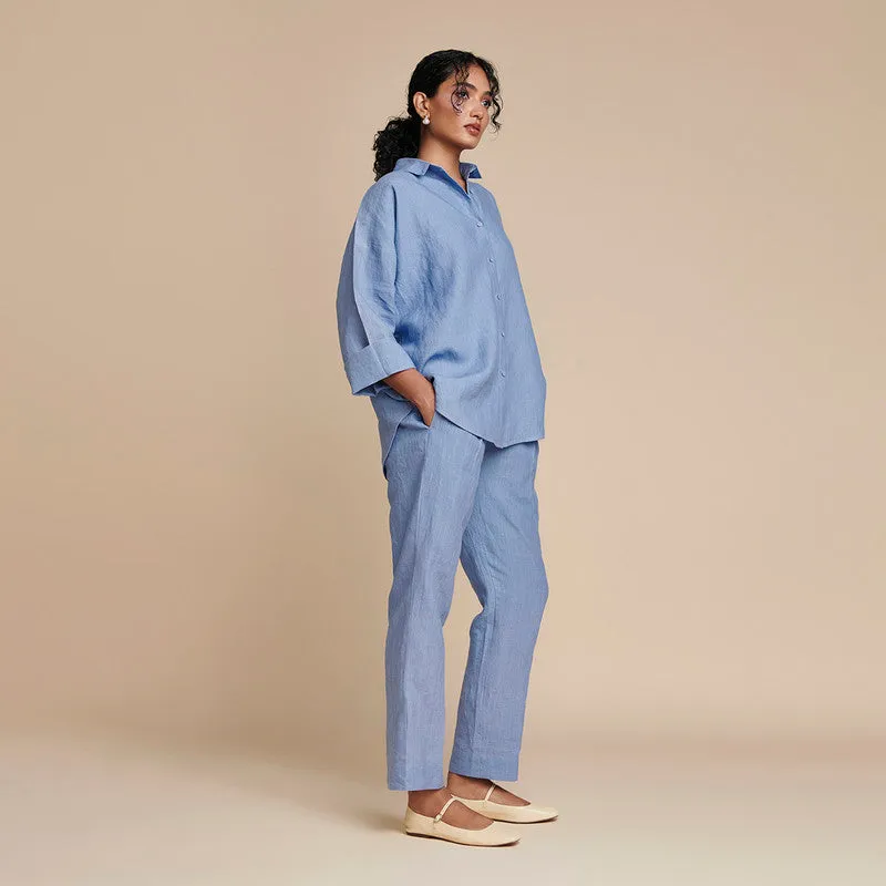 Linen Oversized Shirt for Women | Blue