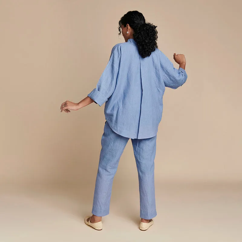 Linen Oversized Shirt for Women | Blue