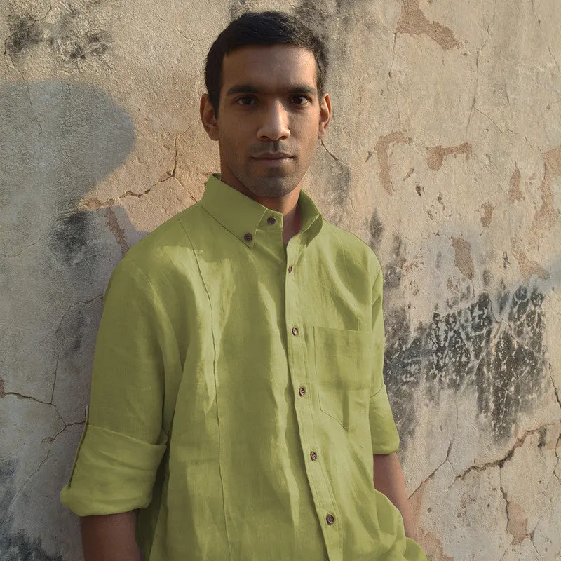 Linen Shirt for Men | Green | Full Sleeves