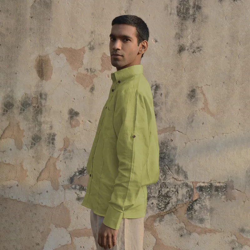 Linen Shirt for Men | Green | Full Sleeves