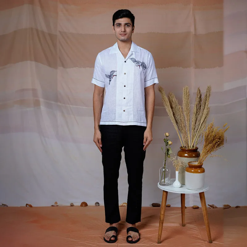 Linen White Shirt for Men | Hand Embroidered