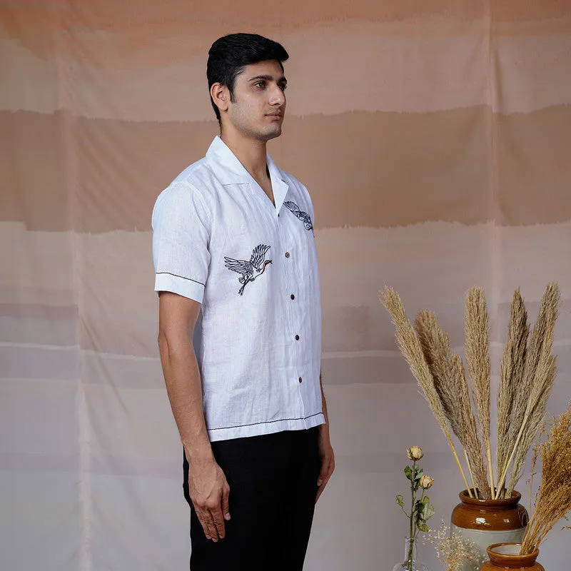 Linen White Shirt for Men | Hand Embroidered