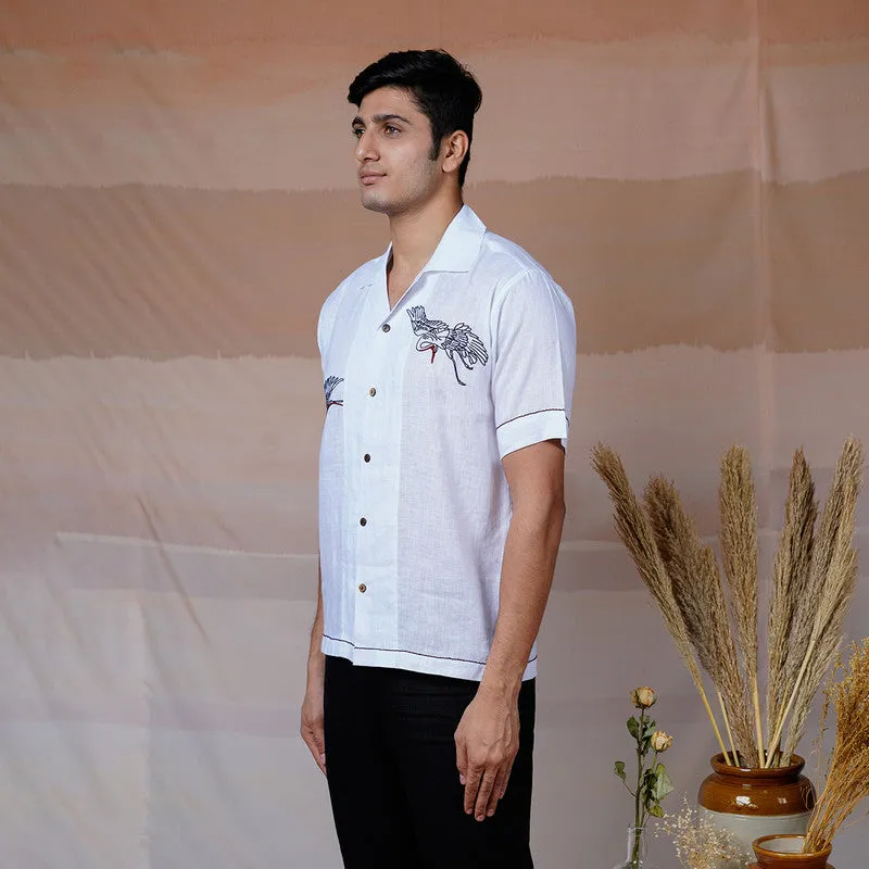 Linen White Shirt for Men | Hand Embroidered