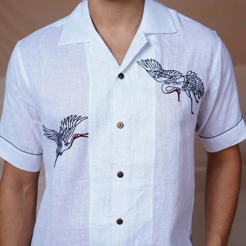 Linen White Shirt for Men | Hand Embroidered