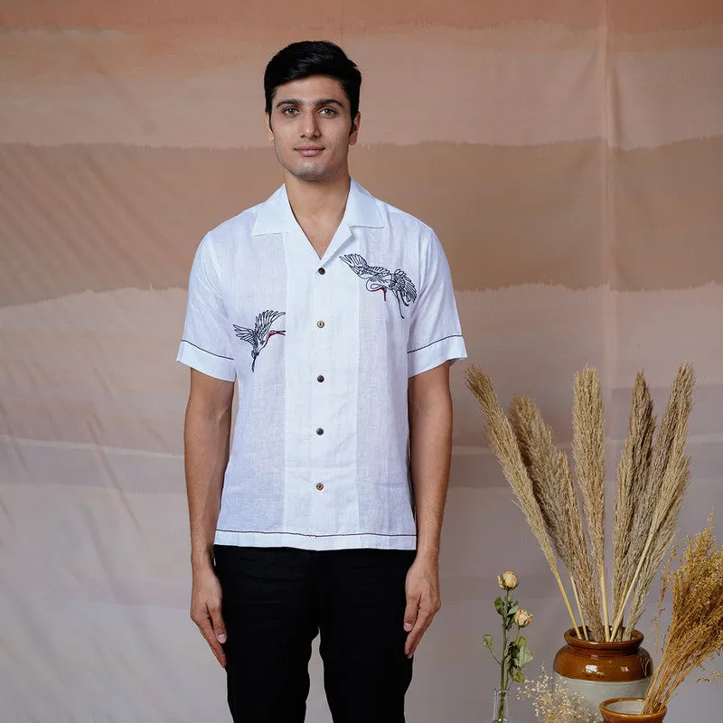 Linen White Shirt for Men | Hand Embroidered