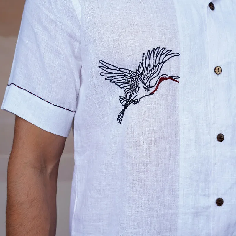 Linen White Shirt for Men | Hand Embroidered