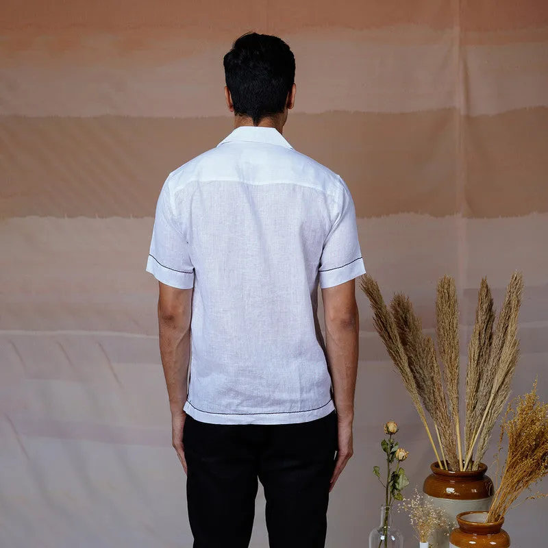 Linen White Shirt for Men | Hand Embroidered