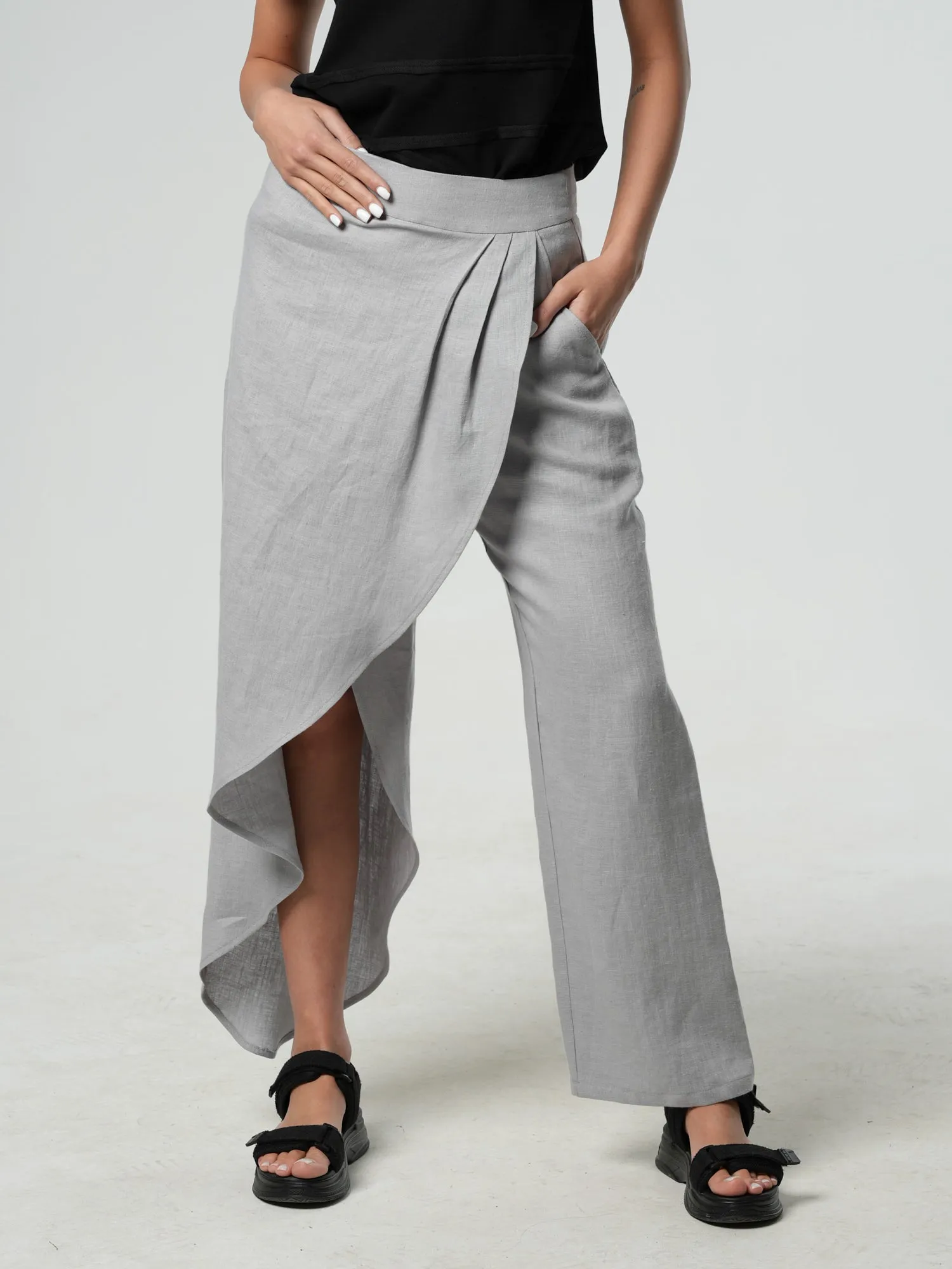 Loose Linen Pants In Gray